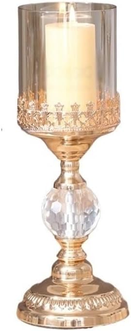 candle holders Light luxury gold tall metal and glass candle holder for dining table, decoration for candles for decoration(Large)