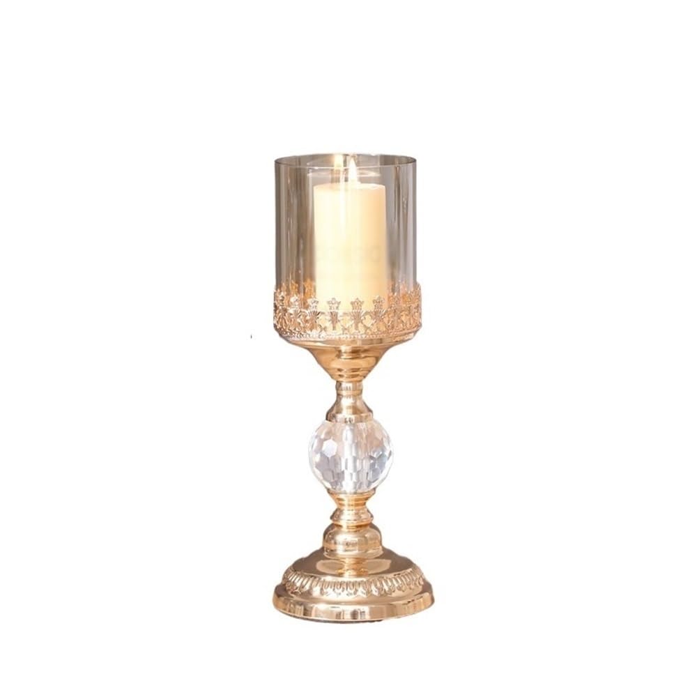 Candlestick Holder Light Luxury Gold Tall Candlestick Metal Glass Dinner Table Decoration Candle Holder(Large)