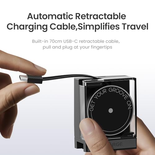 Image of SHARGE Retractable 65W USB C Charger, GaN Power Wall Charger with Retractable Cable, 2 Devices PD Fast Charging for MacBook Pro /Air, iPhone 17,Pixel Book, iPad Pro Black