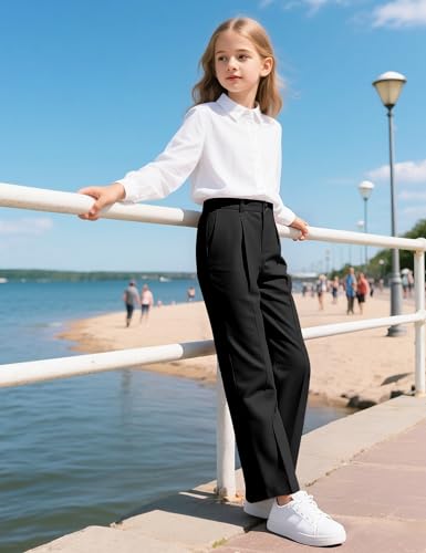 Image of Girls Dress Pants Wide Leg Uniform Pants for Girls Preppy Clothes Size 7-14 Years