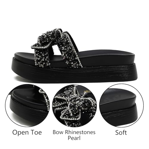 Bow Rhinestones Platform Slides Sandals for Women Sparkle Pearl Slip-on Open Toe Comfort Soft Sole Home Outdoor Beach Slipper2