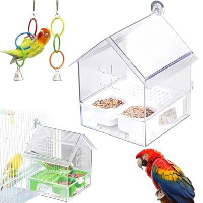 Pull-Out External Parrot Feeder, Ziveseller Long Lasting Outdoor Use Parrot Feeder, Decorative Transparent Bird Bath Tub Easy To Fill, Birds Cage Accessories For Wooden And Iron Cages (White, 1pc)