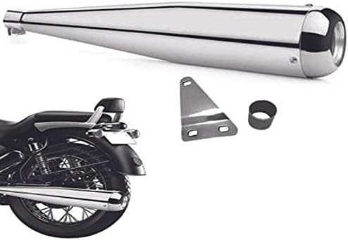 SupremeChoice Bike Bullet Silencer Exhaust A1 Quality Megaphone Chrome Silencer with Glasswool Chrome Bike Exhaust With Zed Clemp & Bush for Royal Enfield Bullet Thunder Bird 500