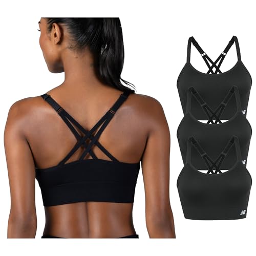 New Balance Womens Seamless Strappy Sports Bra 3 Pack Wirefree Athletic Sports Bras Black/Black/Black Medium