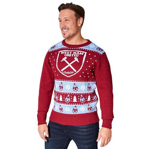 West Ham United F.C. Christmas Sweater Men Teenagers Crew Neck Long Sleeve Holiday Festive Knit Sweater M-3XL Mens Gifts