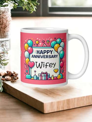Image of Better Gift Flowers Happy Anniversary Wifey with Message Mug, Round Shaped Multicolor Themed Coffee Mugs, Mug for Gifting, Gifting Items for Family, Friends & Closed Ones