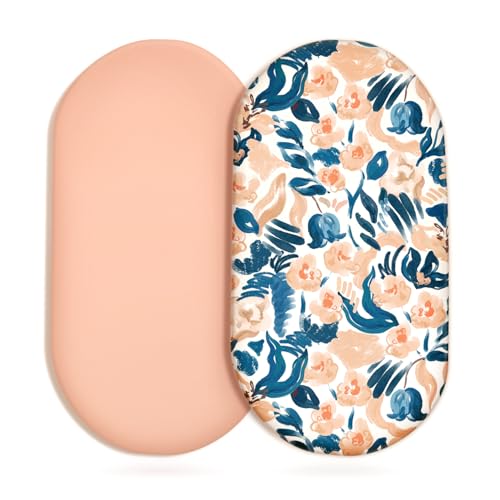 Stretchy Ultra Soft Fitted Bassinet Sheet Set 2 Pack, Universal Fit for Bassinets Baby Cradle Moses Basket Oval Rectangle Mattress Safe and Snug, Blush Flora Print