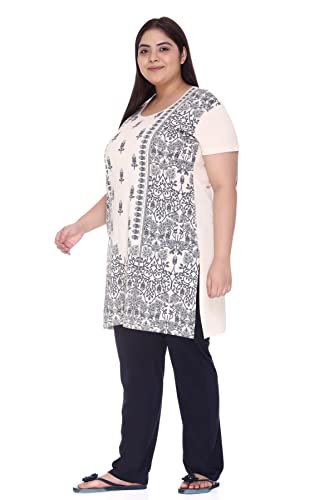 Image of In Love Women's Plus Size Printed Cotton Night Suit Set Short Sleeve | Cotton fabric - soft night suit set for sleepwear and home comfort
