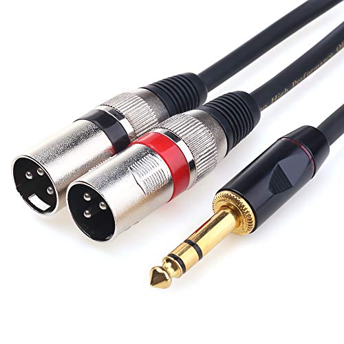 TISINO 1/4 TRS to Dual XLR Male Y-Splitter Stereo Breakout Cable 1/4 inch(6.35mm) to 2 XLR Patch Cable - 10 FT/3m