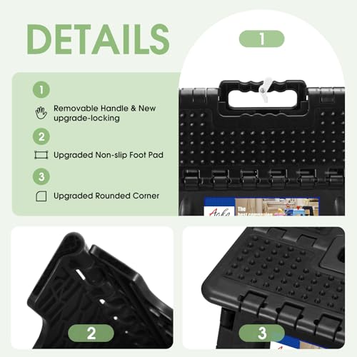 Image of ACKO Folding Step Stool Foldable 17.5 Inch Stools for Adults and Kids,Plastic Stools Tall 400 lbs Capacity, Collapsible Stool for Kitchen, Stepping Foot Stool with Handle, Dot Black,1 PC