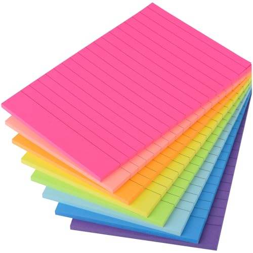 ZCZN Note Adhésive Lignée de 8 Couleurs, 100 x 150 mm, 8 Blocs de 40 Pages Chacun, Feuillets Autocollantes Convient pour les Listes Quotidiennes, le Bloc-Notes au...