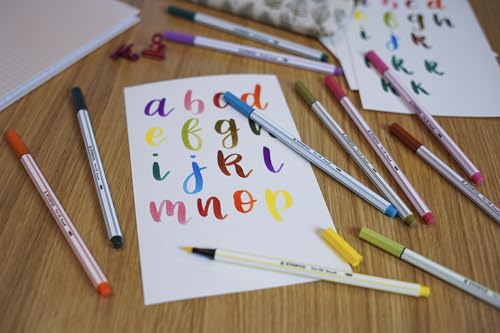 Image of STABILO Pen 68 brush - Premium Fibre-Tip Pen - Wallet of 12 Assorted Colours