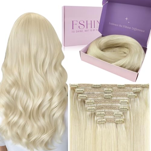Fshine Real Hair Extensions Clip in Human Hair, 22 Inch