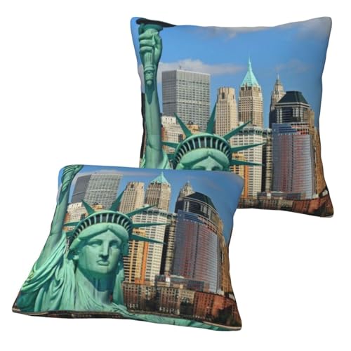 Lot de 2 housses de coussin imprimées Statue de la Liberté à New York – Taies d'oreiller carrées modernes 40 x 40 cm