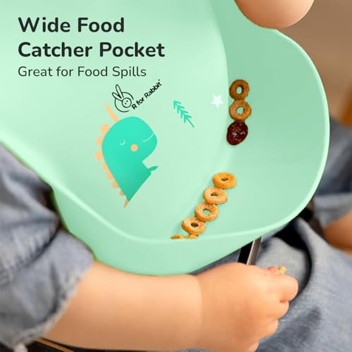 Image of R for Rabbit Safari Silicone Bib for Baby Food Feeding BPA Free, Adjustable Straps Waterproof Built-in Food Pocket Mess Free Ideal for Babies 6 to 36 Months
