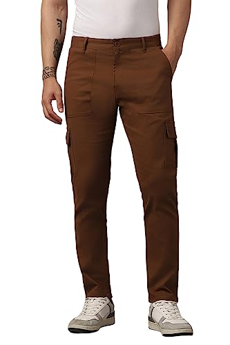 Image of Hubberholme Men's Regular Fit Cotton Trousers with Patch Pockets, Ankle Length Button Closure Cargo Chinos