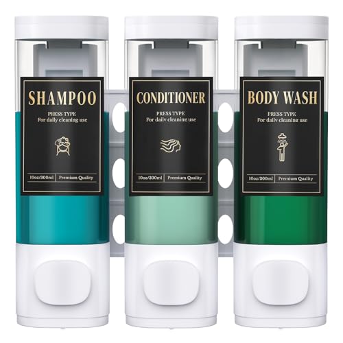 Image of Luxspire Shampoo and Conditioner Dispenser, Shower Soap Dispenser 3-Chamber | Lockable Large Capacity 900ml No-Drill Wall-Mounted Shampoo and Body Wash Dispenser for Bathroom Hotel Kitchen Airbnb