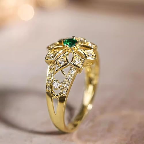 Gold Plated Multicolor Green Round Cubic Zirconia Inlaid Creative Elegant Statement Ring Personalized Accessory Ideal for Women's Daily Casual Wear Party Holiday Anniversary Love Jewelry Gift2