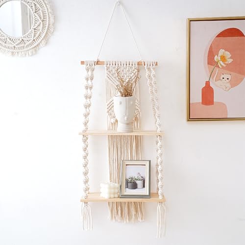 QRZLP Macrame Wall Hanging Shelf, Handmade Woven Organizer Rack Decorative