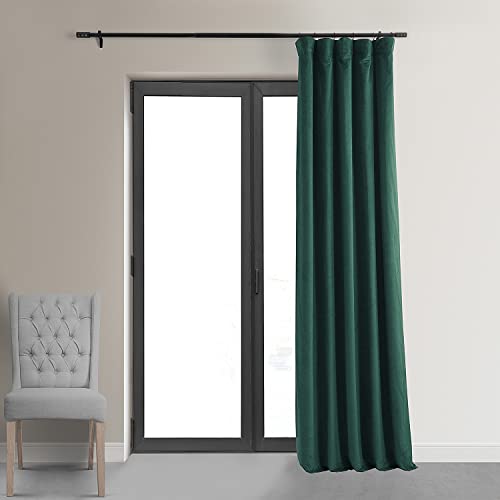 HPD Half Price Drapes Signature Velvet Thermal Blackout Curtains for Living Room 84 Inch Long (1 Panel) Rod Pocket Insulated Blackout Curtains for Bedroom Window Curtains, 50W x 84L, Blackforest Green