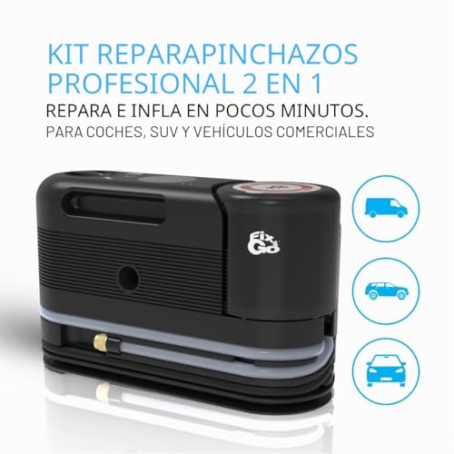 Kit de reparación de neumáticos de coche Fix&Go con compresor de aire portátil de 12 V 3