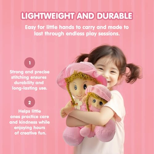 Image of Kidology Soft Mother Daughter Doll for Kids, Soft Toy Birthday Gift for Baby Girl, Plush Toy for Special Occasions, Polyfill, Washable, Fine Stitching Plushies, (Pink)