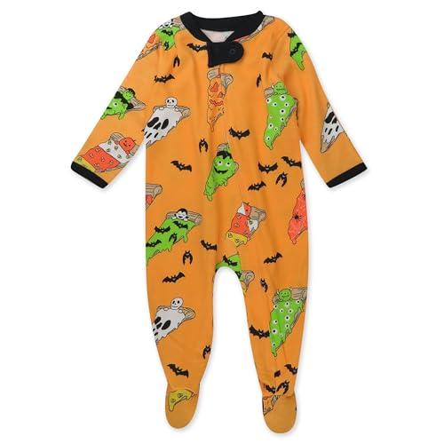 Image of HonestBaby Sleep and Play Footed Pajamas One-Piece Sleeper Jumpsuit Zip-Front PJs Organic Cotton for Baby Boys, Unisex, Ooey Gooey Pizza,6-9 Months