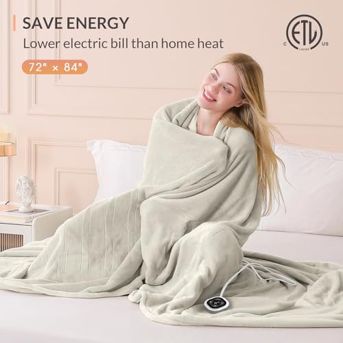 Image of HOMLYNS LuxeHeat Heated Blanket Electric Blanket Full Size, Soft Flannel Sherpa Heating Blanket with 10 Heat Settings, 1-10 hrs Timer Auto Shut Off (72x84 inches, Cream), Only for 120V Voltage Use