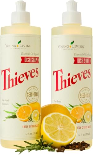 Image of Young Living Thieves Essential Oil Infused Dish, 12fl.oz Bottles, Gentle on Hands, and has a Fresh, Citrus Scent, Soap Dispenser, Bathroom Accessories