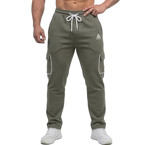 Image of Men's Cargo Track Pants with Side Piping, Drawstring Waist, Gym and Casual Wear