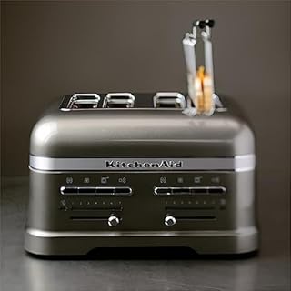 Kitchenaid tostapane - Artisan - Toaster 4 fette con scomparti extra-large e pinze autocentranti - Macchina per Toast con 7 Livelli di Doratura - Retro - Argento medaglia