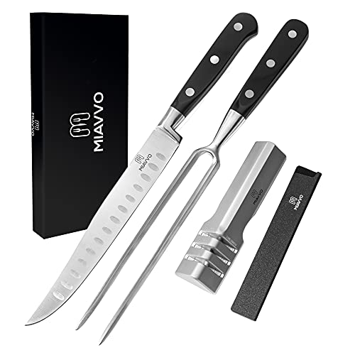 Carving knife and fork set, knives sharpener, blade cover, 2-PC Set, gift box, professional meat carving knife set, turkey knife set, german stainless steel