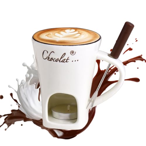 QIANAI Fondue Chocolat, Tasse à Fondue Au Chocolat, Mug Fondue Au Chocolat Kit, avec Une Fourchette (A)