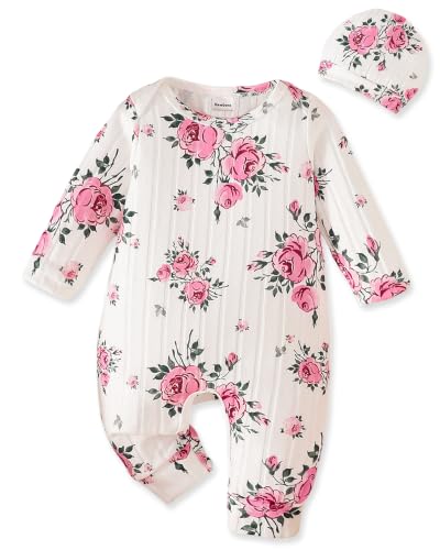 AuralBabe Baby Girl Clothes 6-9 Month Ribbed Romper Set White