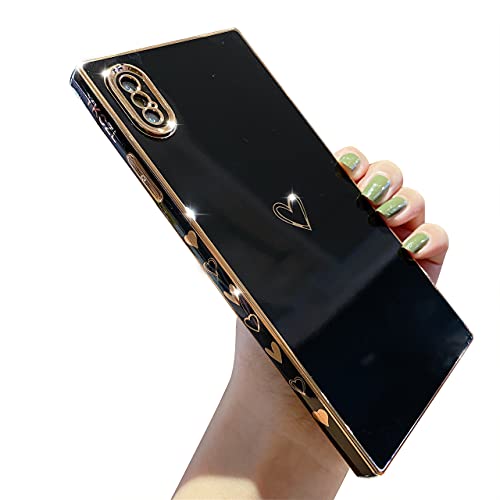 YKCZL Compatible with iPhone Xs Max Case Cute, Luxury Plating Edge Bumper Square Case with Full Camera Lens Protection Cover for iPhone Xs Max for Women Girl(Black)