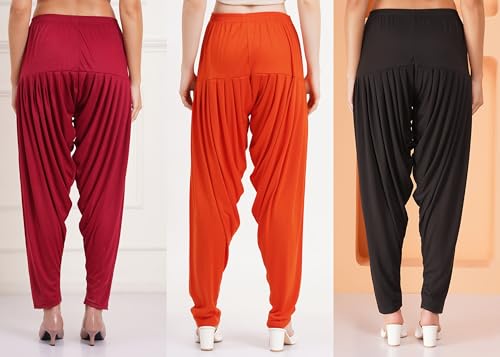 Image of Buy That Trendz Combo Offer (Pack of 3) Cotton Viscose Lycra Dhoti Patiyala Salwar Harem Bottoms Pants for Womens (White, Maroon, Black)