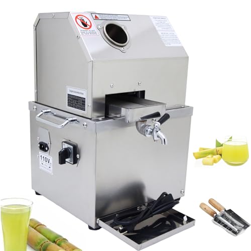 INTBUYING Electric Sugarcane Juicer Sugarcane Juice Extractor 3 Stainless Steel Rollers Sugarcane Ginger Sweet Sorghum Juice Press Machine Commercial Sugarcane Press Mill Machine 110V