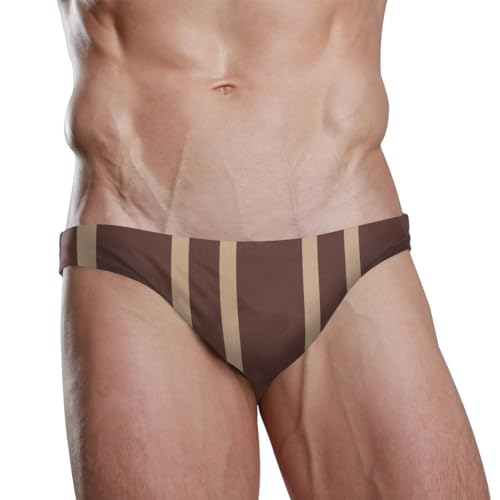 Men's Sexy Bikini Brown Stripe Swimsuit Swimwear Quick Dry Print Briefs 203009302