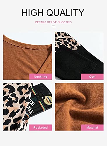 Dokotoo Womens Open Front Long Sleeve Animal Leopard Printed Color Block Patchwork Knitted Long Cardigans Sweaters Outerwear Coats Thin Cardigan Sweaters Lightweight With Pockets, No Button Large #TOP3