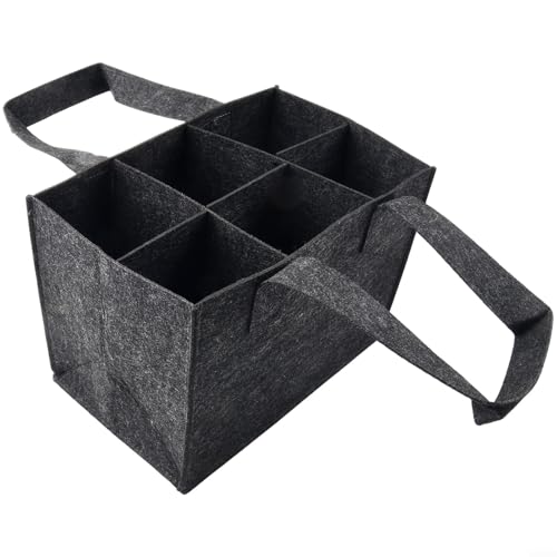 Comgooldool Bolsa de transporte de fieltro para vino y cerveza de 6 rejillas con asa de cuero para bodas, fiestas o viajes, 25 x 18 x 16 cm, color gris o vino (gris)