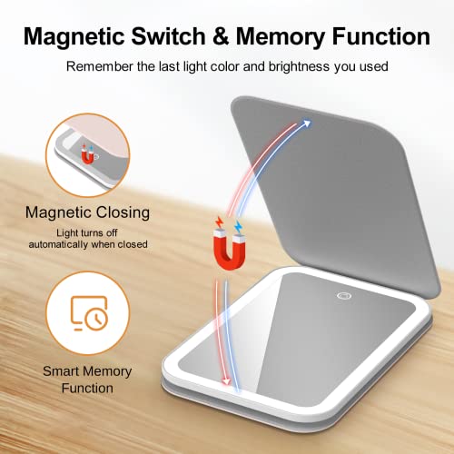 Gospire Foldable Led Travel Makeup Mirror With 60 Led Lights, Rechargeable Compact Mirror With 3 Color Lights & Adjustable Brightness, Lighted Vanity Mirror Folding Travel Mirror With Lights - Pink #TOP4