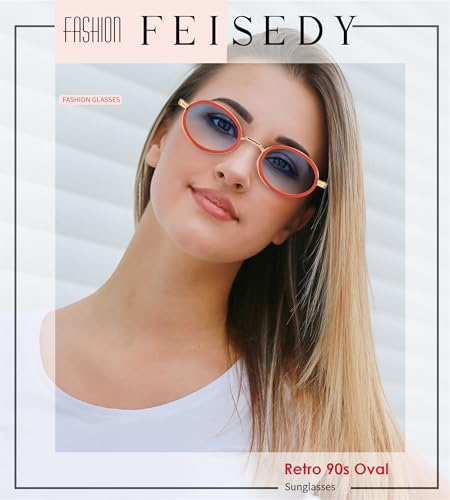 FEISEDY Retro 90s Small Oval Punk Sunglasses Gothic Steampunk Round Hippie Shade Men Women B01932