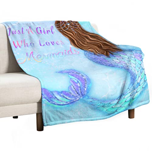 Mermaid Blanket Gifts For Girls Just A Girl Who Loves Mermaids Throw Blanket Girls Mermaid Tail Birthday Plush Cozy Blanket For Women #TOP7
