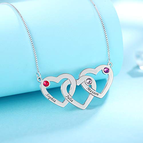 Personalized Intertwined Hearts with 1-5 Birthstones Mother Name Necklace Custom Engraved 1-5 Names Pendant Necklace Jewelry Gift for Mom Grandma2