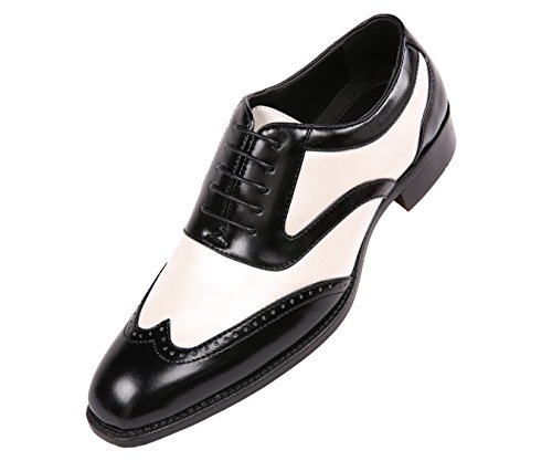 Bolano Lawson Men's Oxford Dress Shoes - Two Tone Metallic Tuxedo Formal Dress Shoes for Men - Designer Formal Wingtip Shoes with Lace Tie (Ice/15)