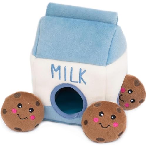 Simpatico peluche a forma di cartone del latte e biscotti, giocattolo interattivo per cani di piccola taglia, morbido snuffle & hide - Cerca giocattolo