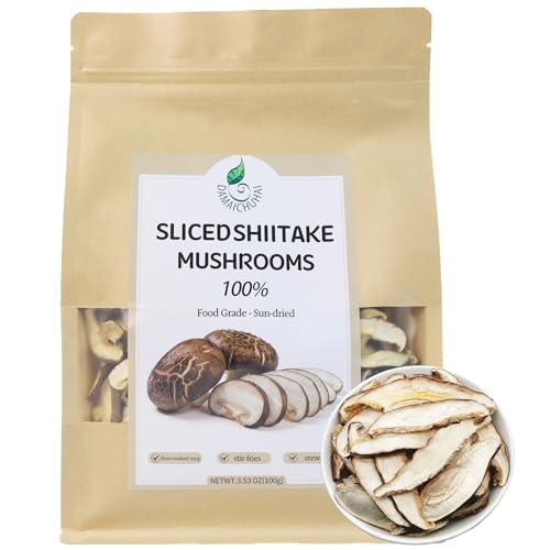 DAMAICHUHAI 100g Dried Shiitake Mushrooms Sliced ,Mushrooms Fresh-Dehydrated Shiitake For Cooking, Quick Rehydration, Umami Rich, Premium Mushroom For Soup Ramen Stir Fry & Asian Cuisine