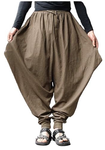 CLANMILUMS Men Women Harem Pants Elastic Drawstring Waist Loose Fit Hippie Boho Aladin Yoga Pants3