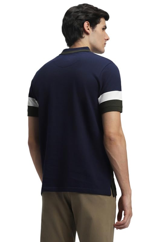 Image of Dennis Lingo Men's Navy Cotton Polo Neck Tshirt, Slim Fit Half Sleeve
