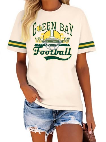 Football Shirts for Women Game Day Tshirt Football Team Fans Gift Tees Sport Season Short Sleeve Tops Apricot